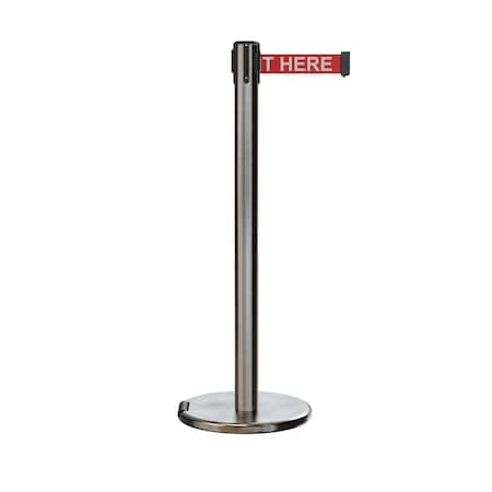 Retractable Belt Rolling Stanchion, 2.5ft Sat.Steel Post  11ft. RWait